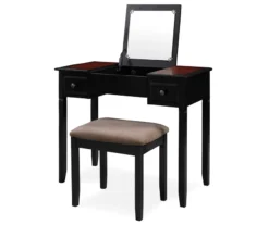 Shirley Black Cherry Mirror Vanity Set With Stool -Best Furniture Store 810389408 2