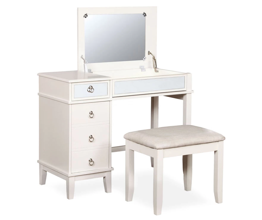 Piper White Mirror Vanity Set With Stool 1 Piper White Mirror Vanity Set With Stool