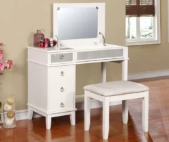 Piper White Mirror Vanity Set With Stool 6 Piper White Mirror Vanity Set With Stool -Best Furniture Store 810389501 3