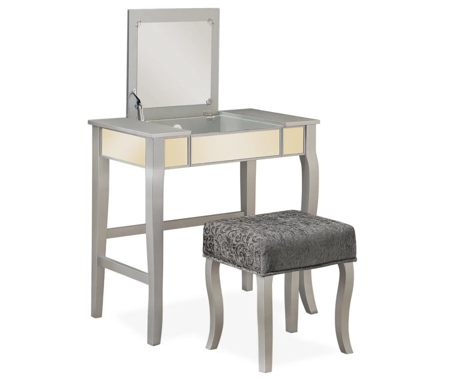 Betty Silver Mirror Vanity Set With Stool 1 Betty Silver Mirror Vanity Set With Stool