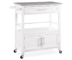 White Double Door Kitchen Cart With Granite Top