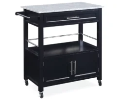 Black Double Door Kitchen Cart With Granite Top
