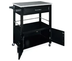 Black Double Door Kitchen Cart With Granite Top 5 Black Double Door Kitchen Cart With Granite Top -Best Furniture Store 810389517 2