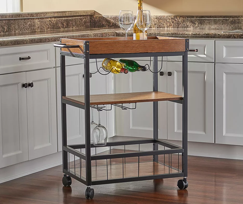 Luke Industrial Kitchen Cart With Wine Storage 2 Luke Industrial Kitchen Cart With Wine Storage - Image 2