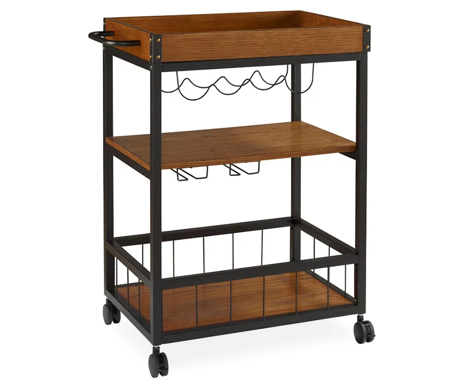 Luke Industrial Kitchen Cart With Wine Storage 1 Luke Industrial Kitchen Cart With Wine Storage