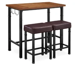 Luke Industrial 3-Piece Pub Table Set With Hooks