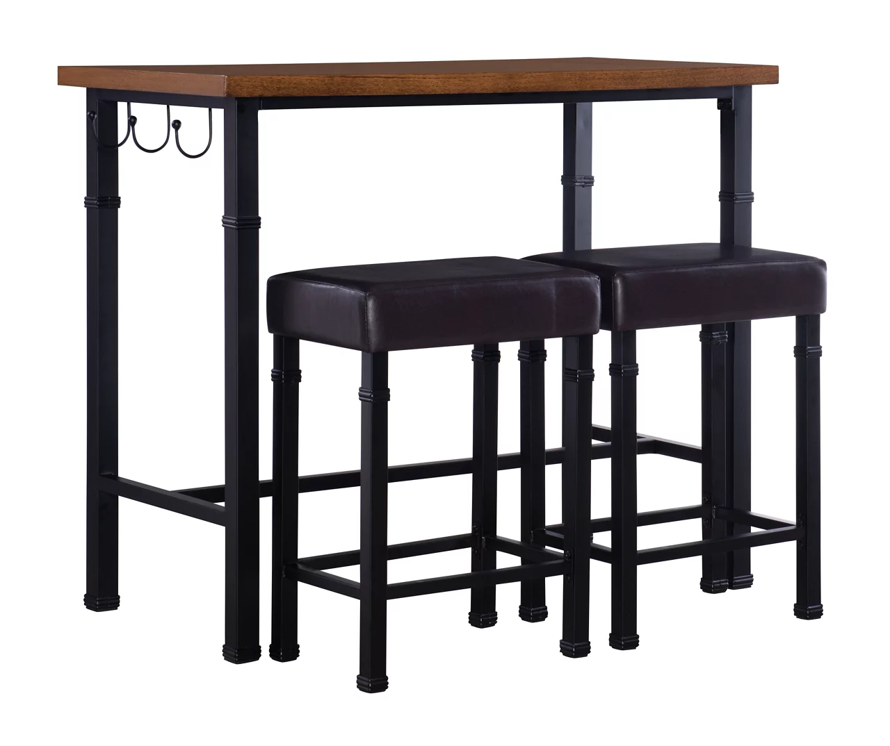 Luke Industrial 3-Piece Pub Table Set With Hooks 2 Luke Industrial 3-Piece Pub Table Set With Hooks - Image 2