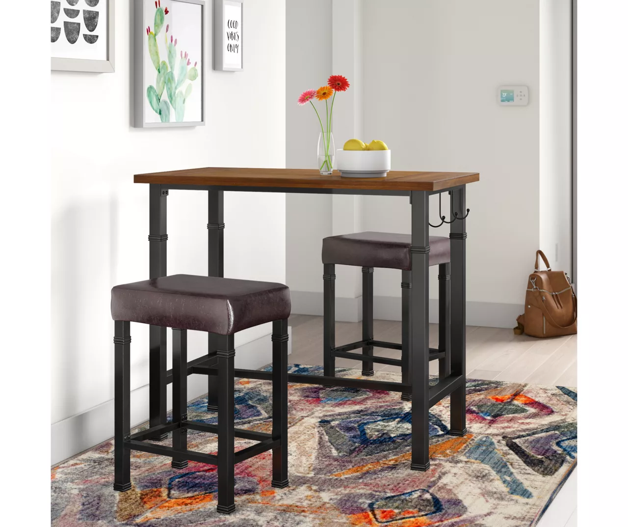 Luke Industrial 3-Piece Pub Table Set With Hooks 12 Luke Industrial 3-Piece Pub Table Set With Hooks - Image 12