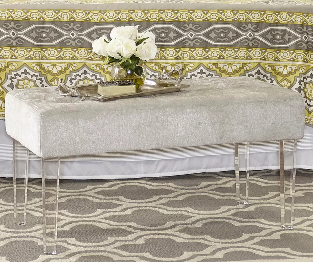 Marie Platinum Padded Glam Acrylic Bench 3 Marie Platinum Padded Glam Acrylic Bench - Image 3