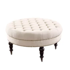 Claire Cream Round French Country Ottoman
