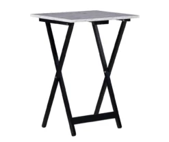Davis White Faux Marble Tray Tables With Stand, 5-Piece Set -Best Furniture Store 810389673 A0 2