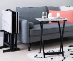 Davis White Faux Marble Tray Tables With Stand, 5-Piece Set -Best Furniture Store 810389673 B0 1