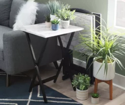 Davis White Faux Marble Tray Tables With Stand, 5-Piece Set -Best Furniture Store 810389673 B0 3