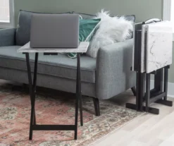 Davis White Faux Marble Tray Tables With Stand, 5-Piece Set -Best Furniture Store 810389673 B0 5