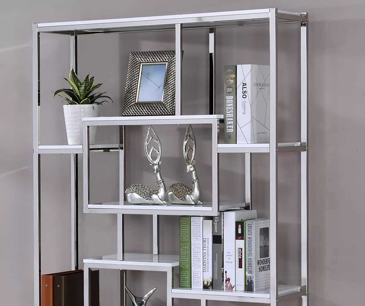 Alize White & Chrome Geometric Bookcase 2 Alize White & Chrome Geometric Bookcase - Image 2