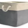 Gray & Cream Fabric Storage Bin With Rope Handles
