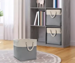 Gray & Cream Fabric Storage Bin With Rope Handles 6 Gray & Cream Fabric Storage Bin With Rope Handles -Best Furniture Store 810448615 11