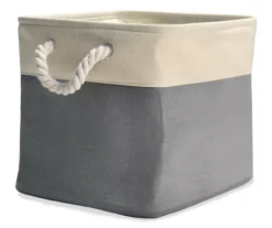 Gray & Cream Fabric Storage Bin With Rope Handles 7 Gray & Cream Fabric Storage Bin With Rope Handles -Best Furniture Store 810448615 21