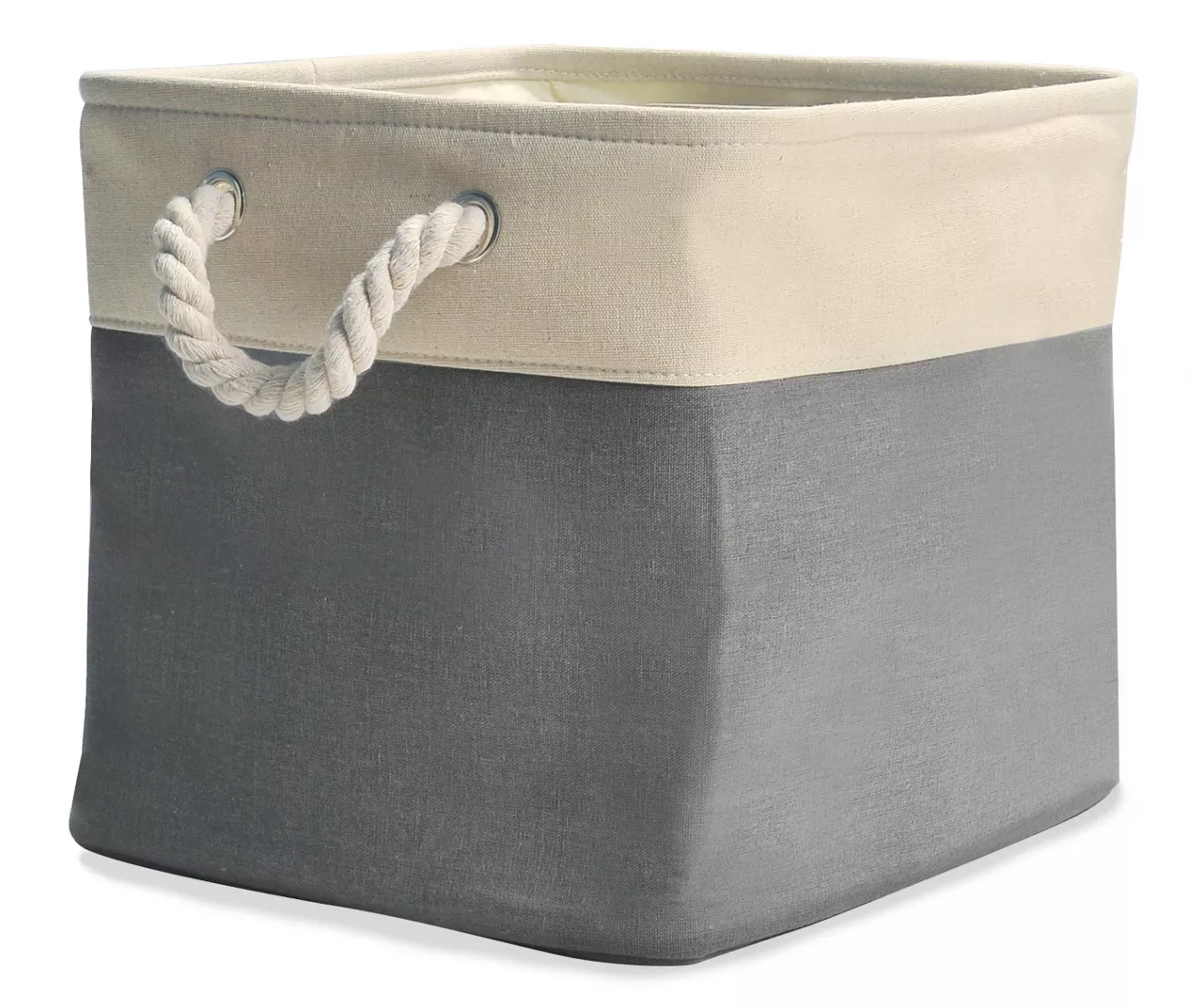 Gray & Cream Fabric Storage Bin With Rope Handles 4 Gray & Cream Fabric Storage Bin With Rope Handles - Image 4