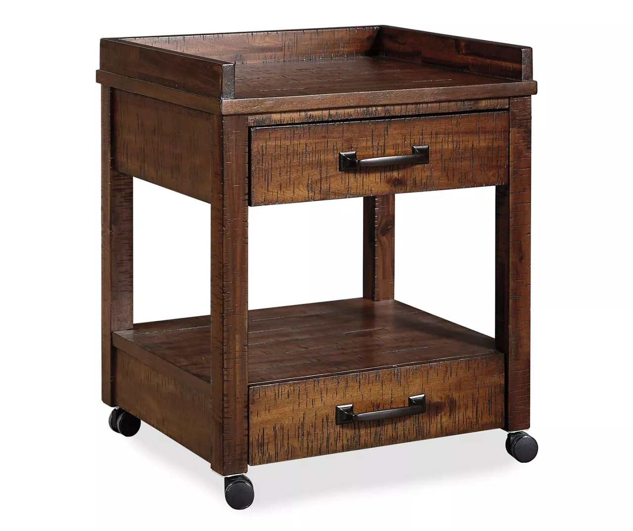 Baldridge Rustic Brown 2-Drawer Rolling Printer Stand 1 Baldridge Rustic Brown 2-Drawer Rolling Printer Stand