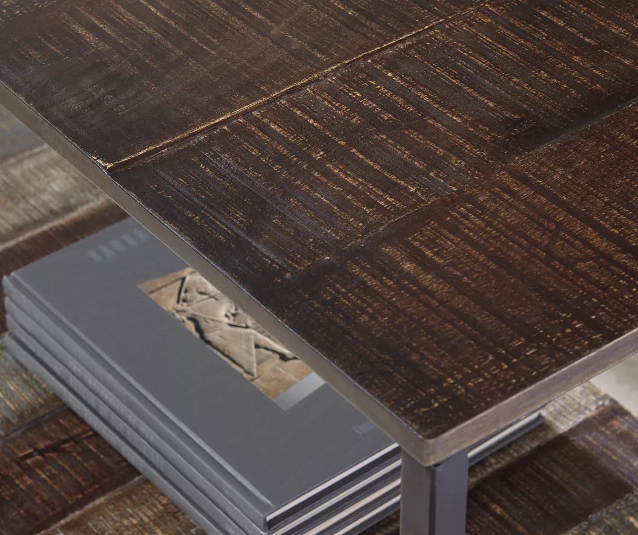 Lamoney Gray, White & Brown Slat Console Table 5 Lamoney Gray, White & Brown Slat Console Table - Image 5