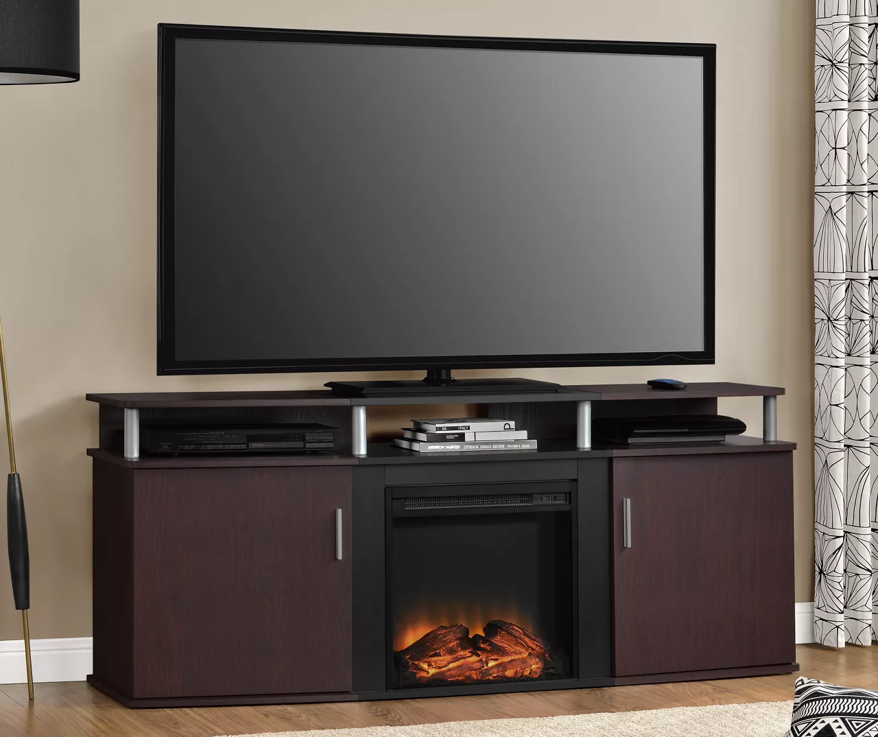 63" Bridgeport Cherry Electric Fireplace Console 3 63" Bridgeport Cherry Electric Fireplace Console - Image 3