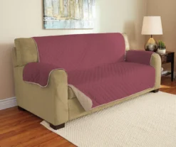 Burgundy & Taupe Microfiber Reversible Sofa Furniture Protector