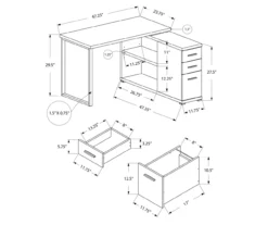 Gray & Black L-Shaped 3-Drawer Computer Desk -Best Furniture Store 810512962 3