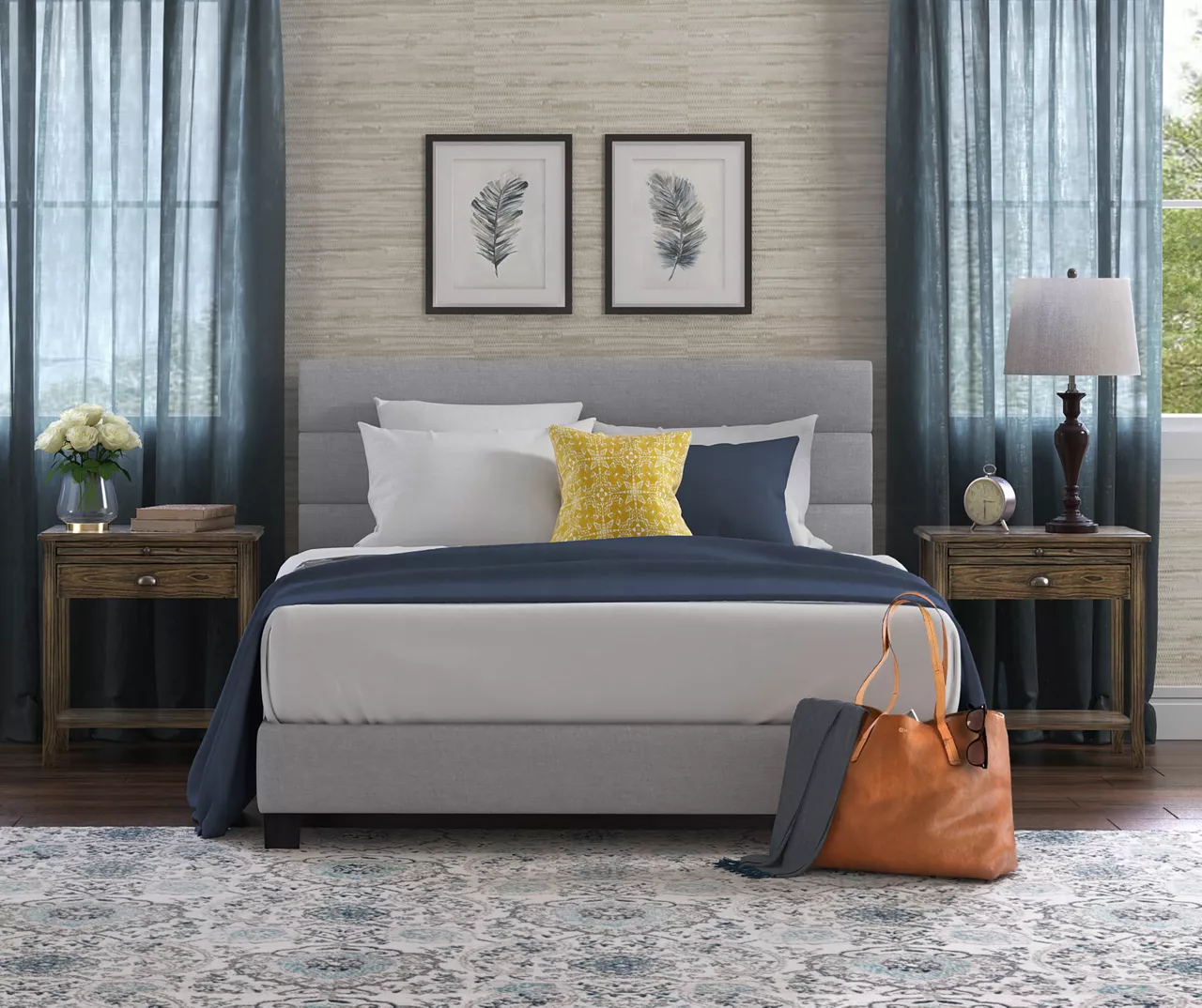 Gray Hudson Queen Upholstered Linen Fabric Bed 13 Gray Hudson Queen Upholstered Linen Fabric Bed - Image 13