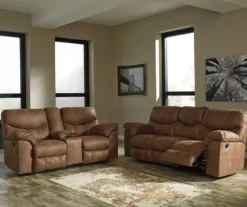 Boxberg Bark Faux Leather Reclining Console Loveseat -Best Furniture Store 810519664 810519667 1