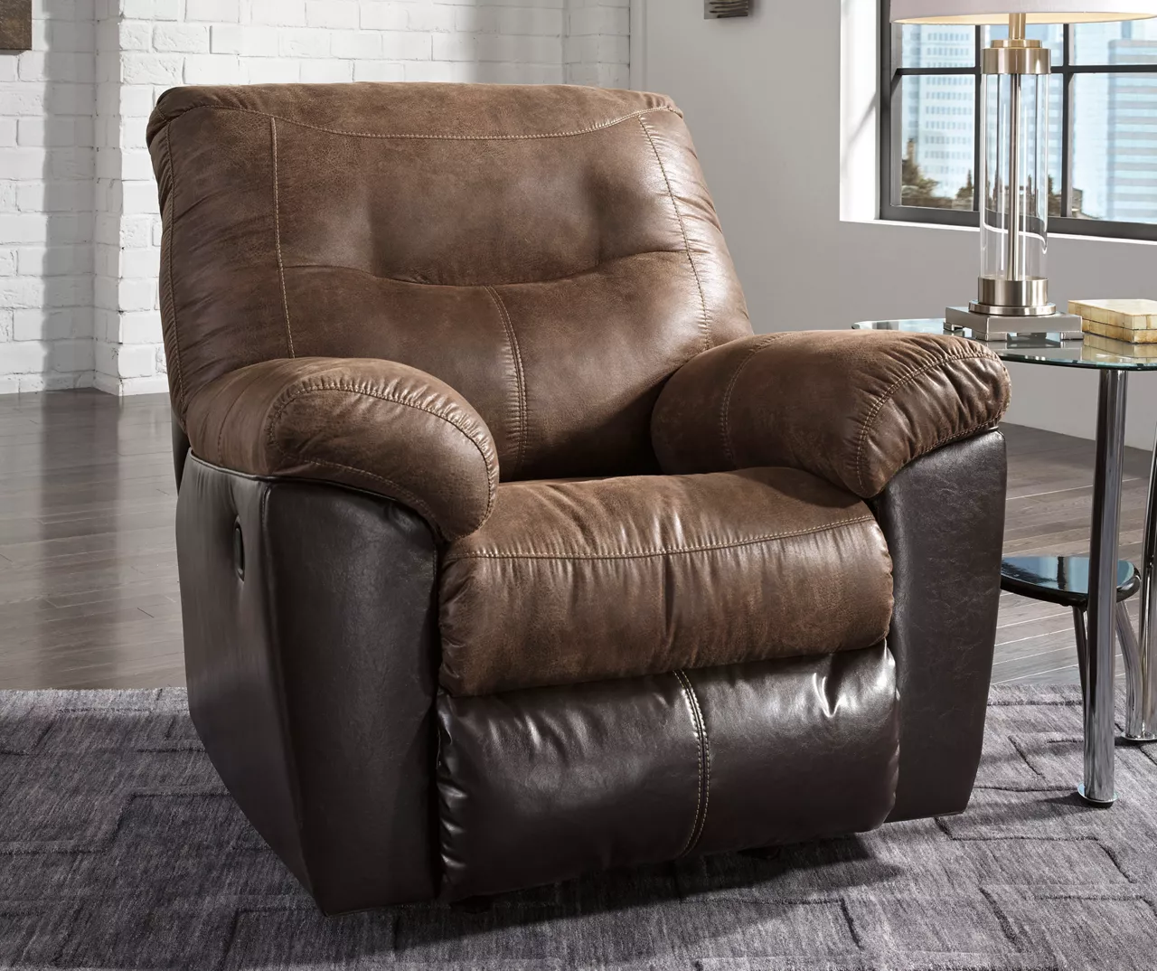 Follett Coffee Faux Leather Rocker Recliner 2 Follett Coffee Faux Leather Rocker Recliner - Image 2
