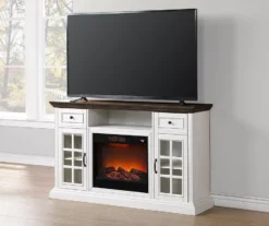 60" Brown & White Glass Door Fireplace Console -Best Furniture Store 810521149 3