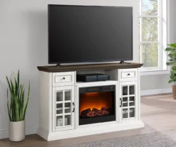 60" Brown & White Glass Door Fireplace Console -Best Furniture Store 810521149 4
