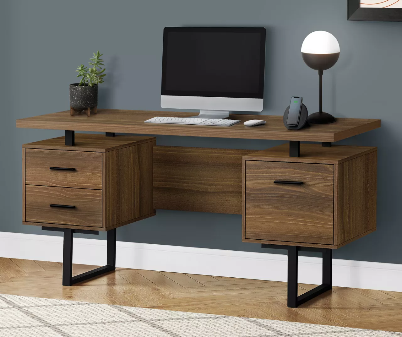 60" Walnut Woodgrain & Black Floating Desk 2 60" Walnut Woodgrain & Black Floating Desk - Image 2