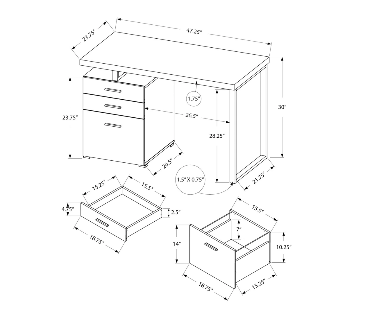Monarch 48" Floating Computer Desk 14 Monarch 48" Floating Computer Desk - Image 14