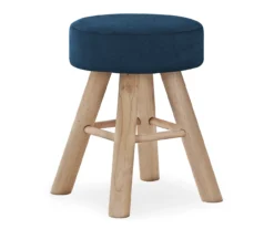 Blue Velvet Upholstered Wooden Ottoman