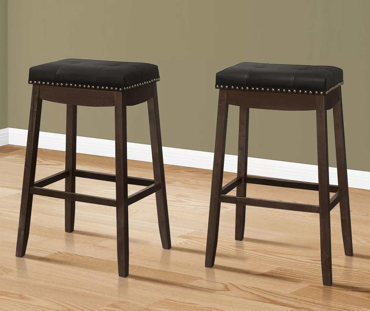 Tufted Nailhead Backless Bar Stools, 2-Pack 3 Tufted Nailhead Backless Bar Stools, 2-Pack - Image 3