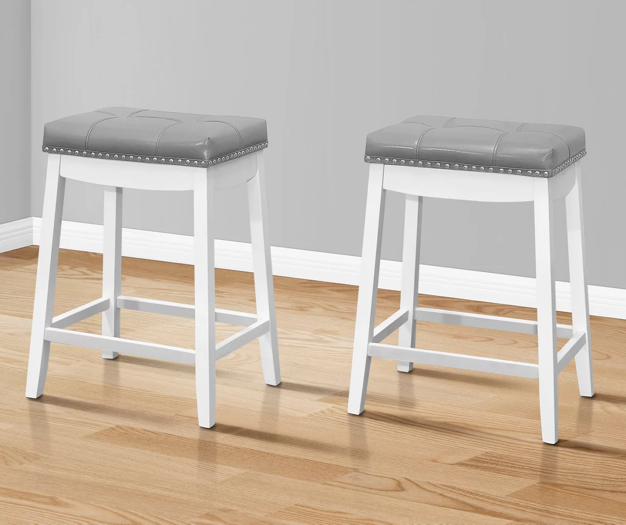 Tufted Nailhead Backless Bar Stools, 2-Pack 2 Tufted Nailhead Backless Bar Stools, 2-Pack - Image 2