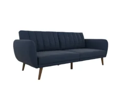 Brittany Navy Blue Linen Convertible Sleeper Futon -Best Furniture Store 810535269 4
