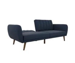 Brittany Navy Blue Linen Convertible Sleeper Futon -Best Furniture Store 810535269 6