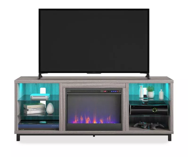 70" Intrepid Light Walnut Deluxe Electric Fireplace Console 2 70" Intrepid Light Walnut Deluxe Electric Fireplace Console - Image 2