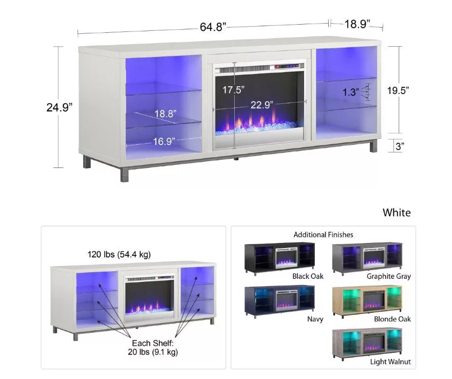 70" Intrepid Light Walnut Deluxe Electric Fireplace Console 5 70" Intrepid Light Walnut Deluxe Electric Fireplace Console - Image 5