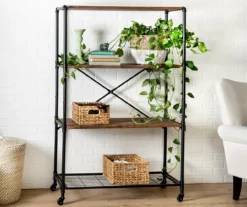 Rustic Black 4-Tier Industrial Rolling Bookshelf -Best Furniture Store 810539937 3