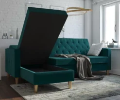 CosmoLiving Liberty Green Velvet Sectional Storage Futon -Best Furniture Store 810541026 2