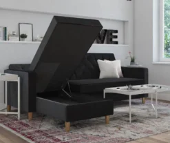 CosmoLiving Liberty Black Velvet Sectional Storage Futon -Best Furniture Store 810541040 2