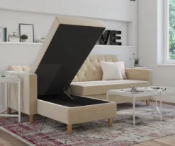 CosmoLiving Liberty Ivory Velvet Sectional Storage Futon -Best Furniture Store 810541041 2