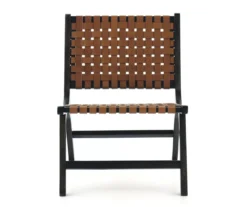 Fayme Camel Armless Leather Woven-Back Lounge Chair -Best Furniture Store 810542301 2