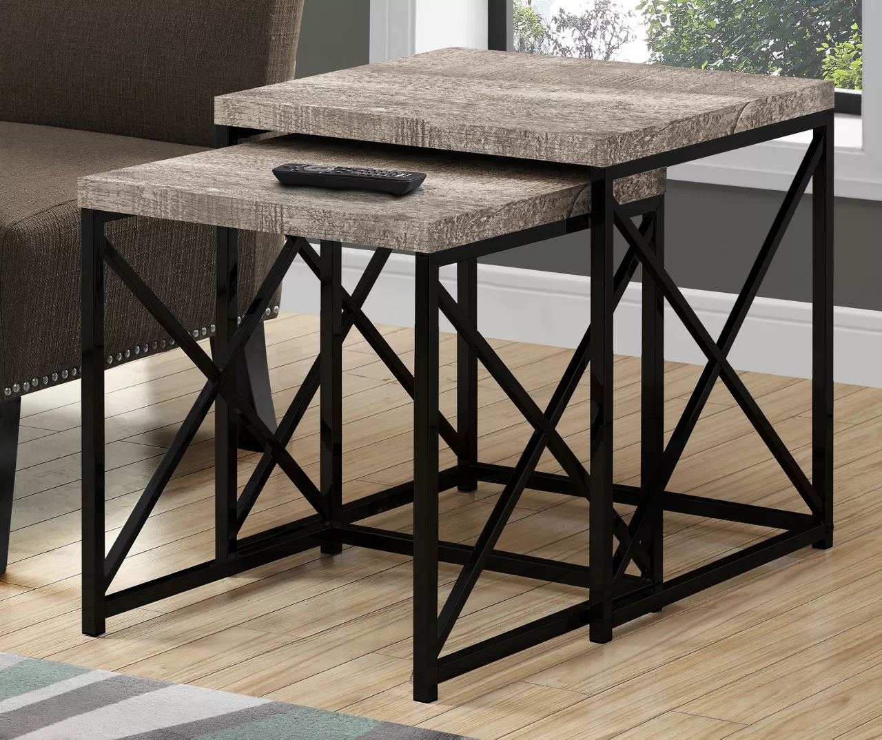 Monarch Reclaimed Wood Look 2-Piece Nesting Table Set 4 Monarch Reclaimed Wood Look 2-Piece Nesting Table Set - Image 4