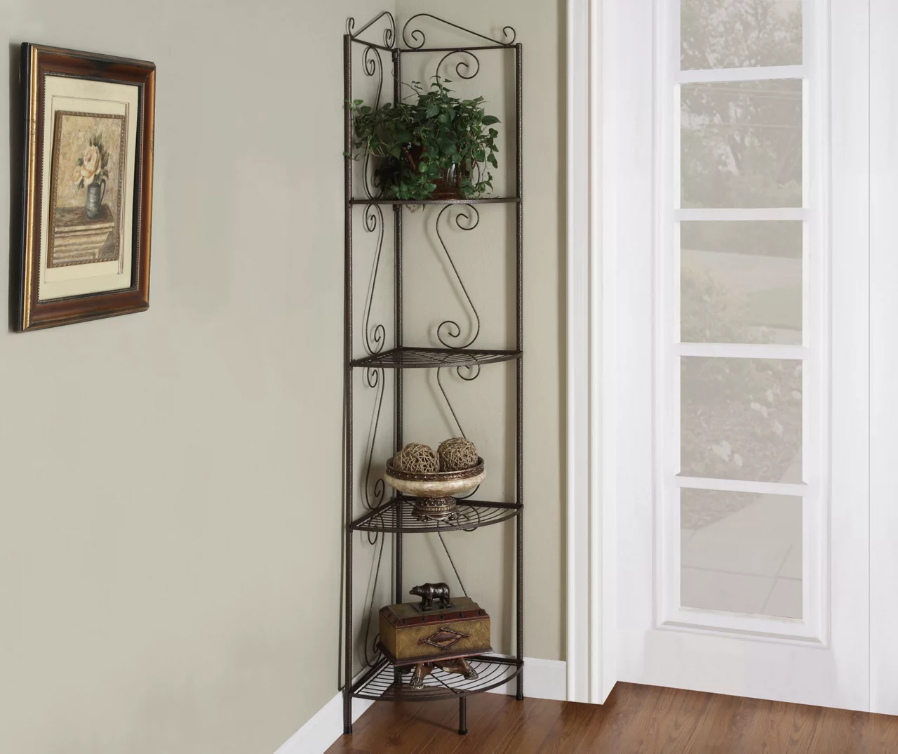 Copper Metal 4-Shelf Etagere Corner Bookcase 2 Copper Metal 4-Shelf Etagere Corner Bookcase - Image 2