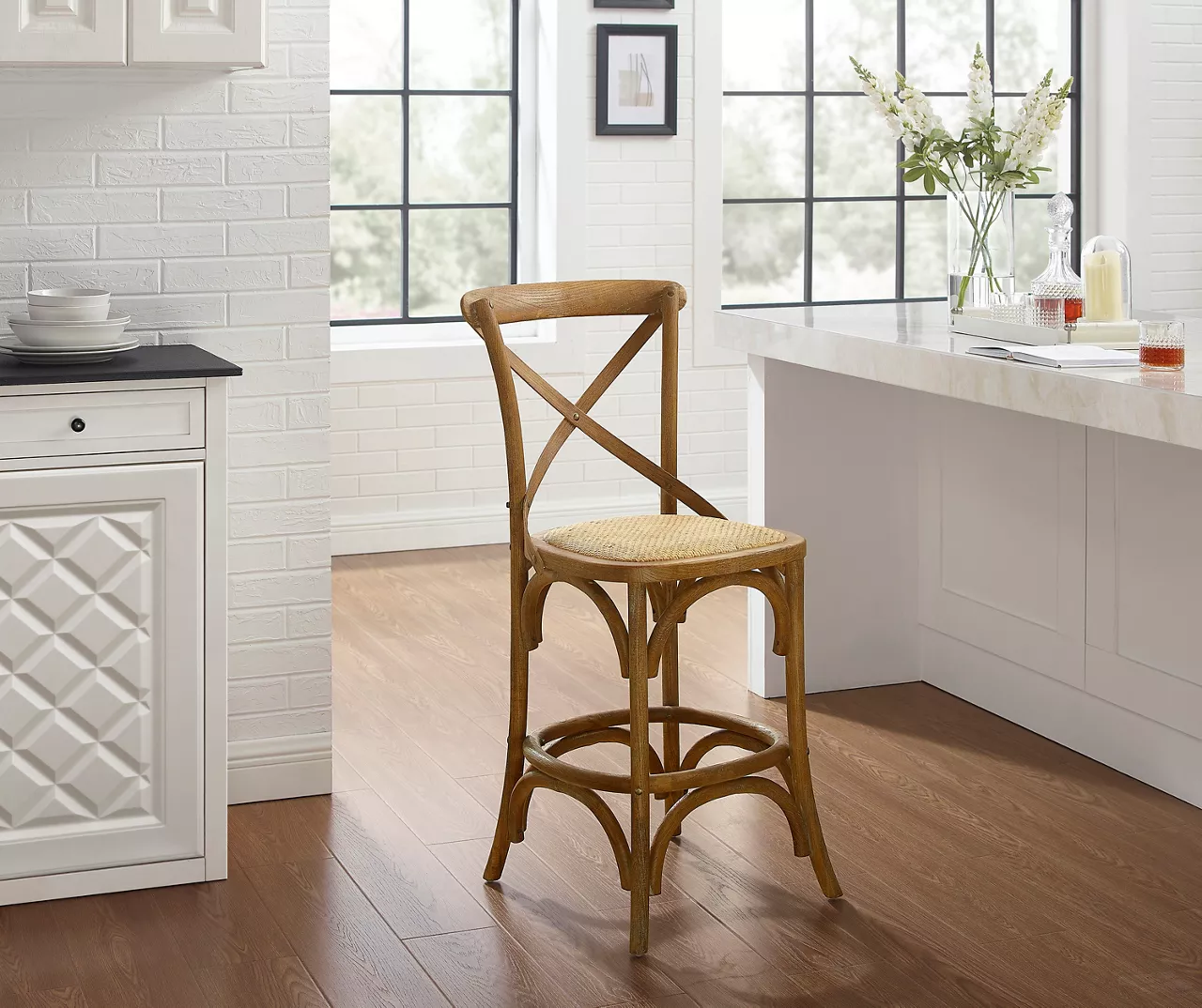 Everlie Gray Wash Curved Wood Padded Counter Stool 2 Everlie Gray Wash Curved Wood Padded Counter Stool - Image 2